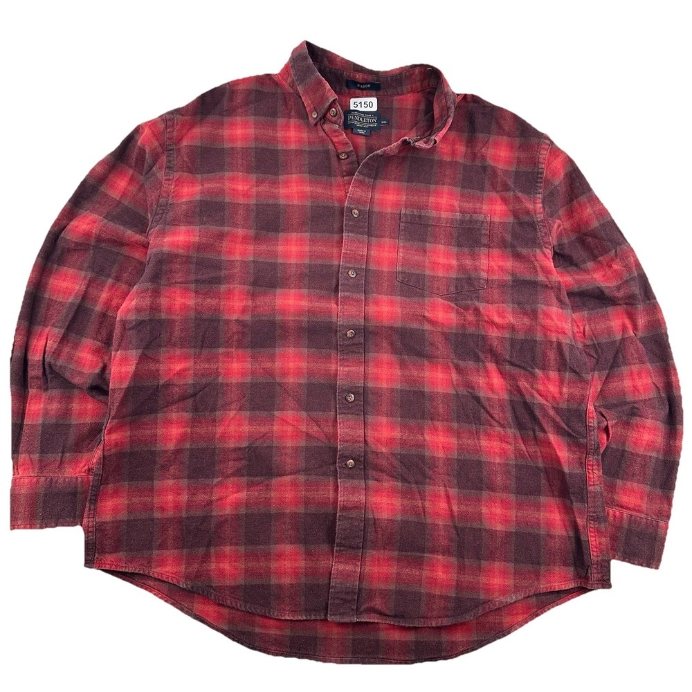 Pendleton Mason Shadow Plaid Flannel Cotton‎ Shirt Mens XXL Burgundy Red 2XL